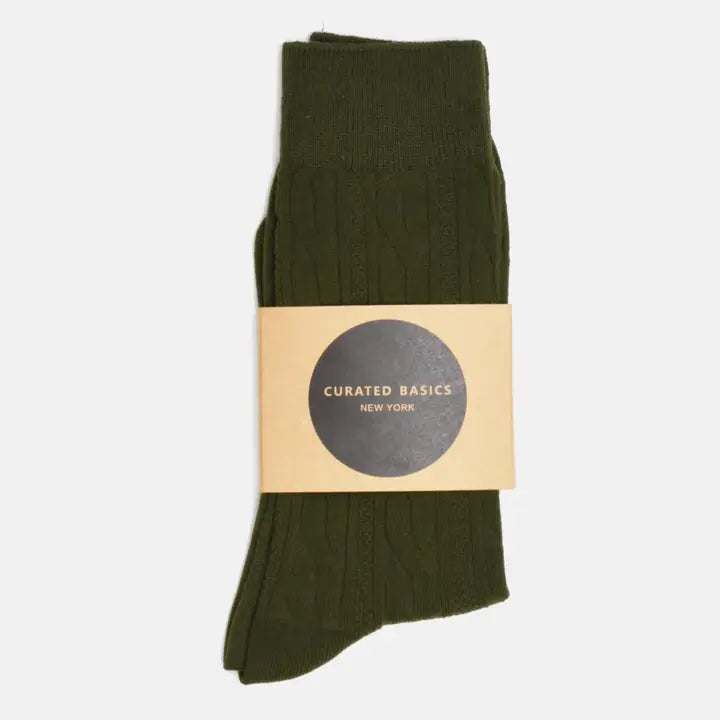 Olive Cable Knit Socks