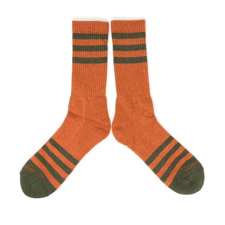 Heather Stripes Socks in Orange & Olive