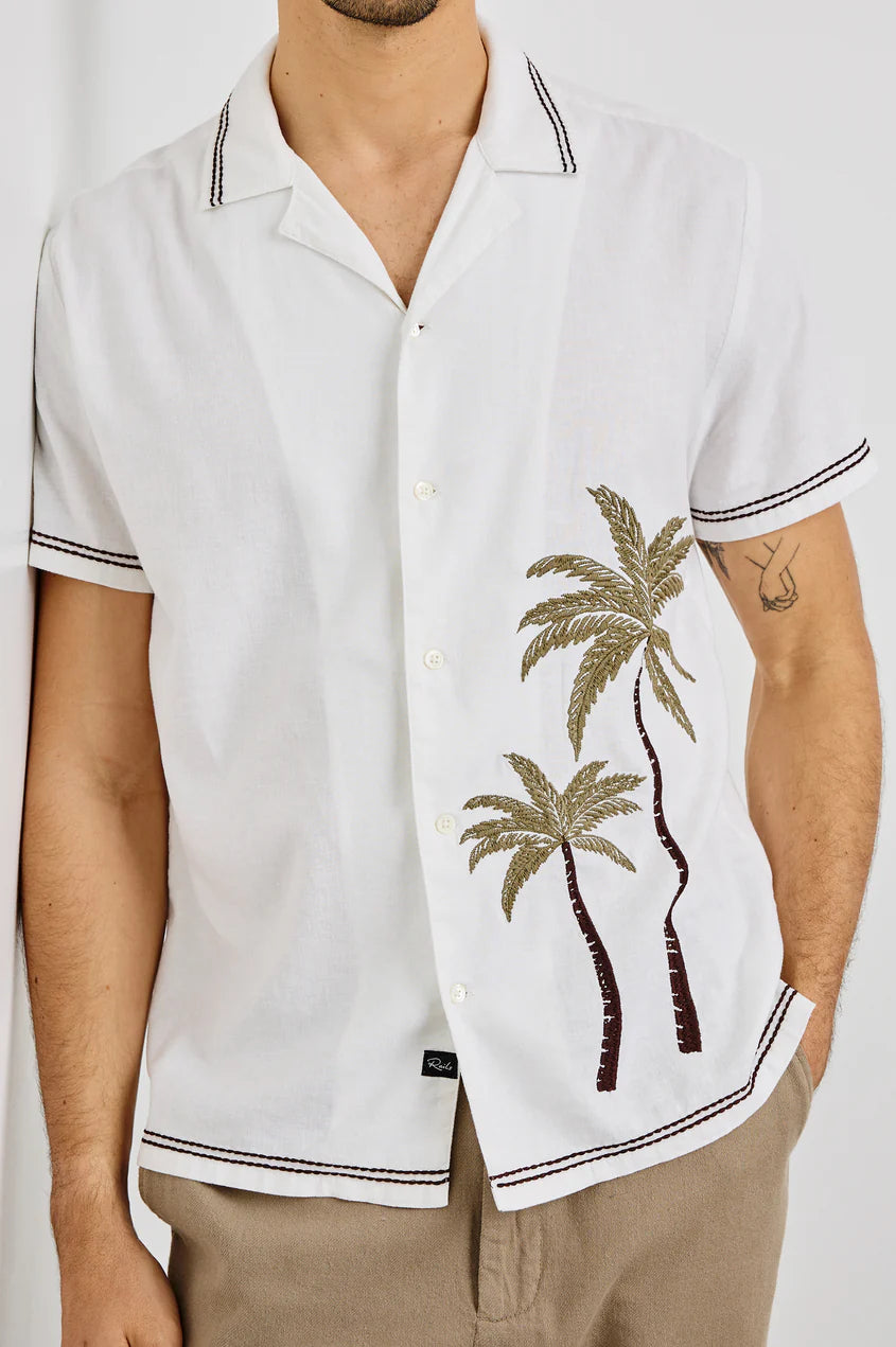 Gibson Shirt in White Brown Palm