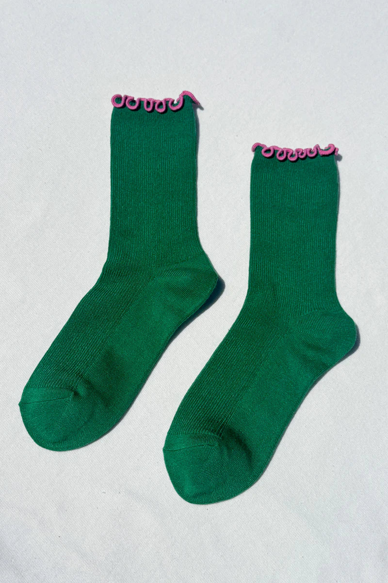 Ruffled Modal Socks in Spinach