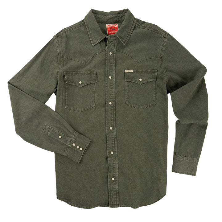 The Wyatt Pearl Snap Shirt in Faded Olive