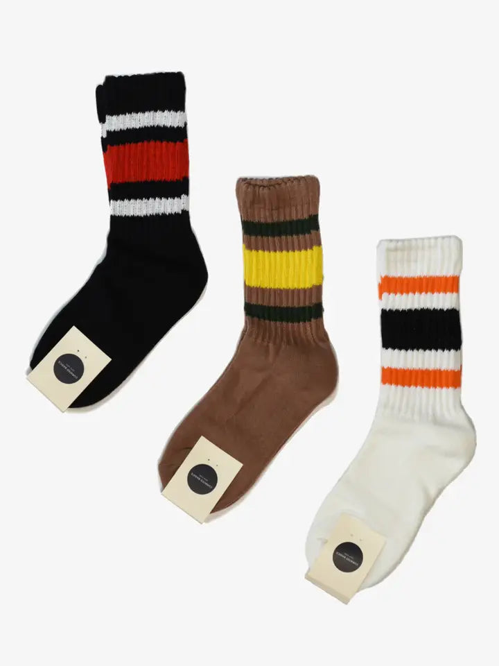 Ribbed Old School Crew Socks in Navy/Orange