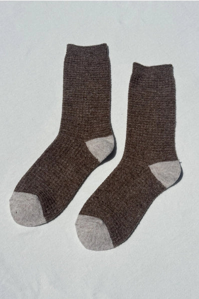 Wool Waffled Socks in Brown/Oatmeal