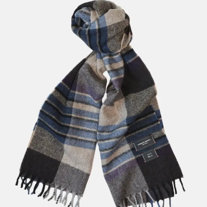 Blue & Beige Plaid Wool Scarf