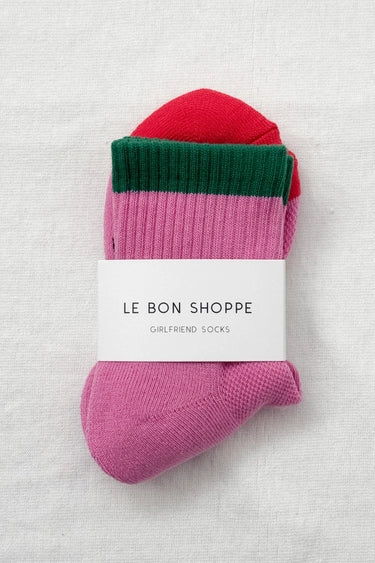 Color Block Girlfriend Socks in Rose Green