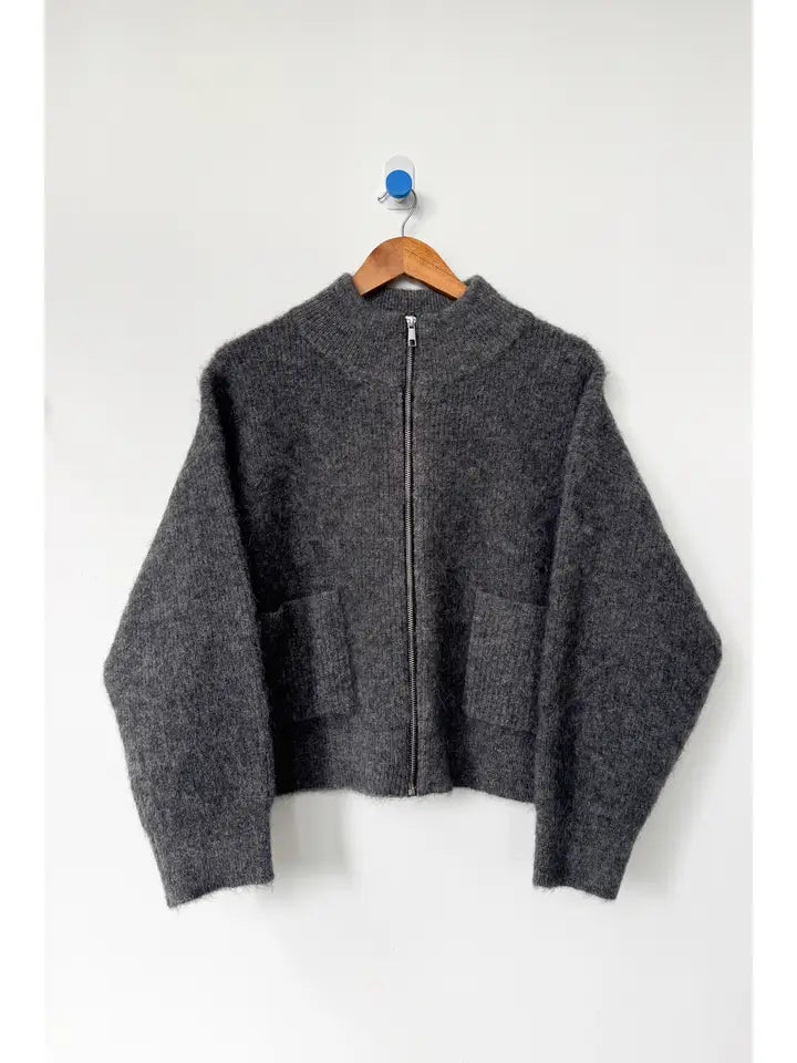 Alpaca Zip Front Jacket in Charcoal