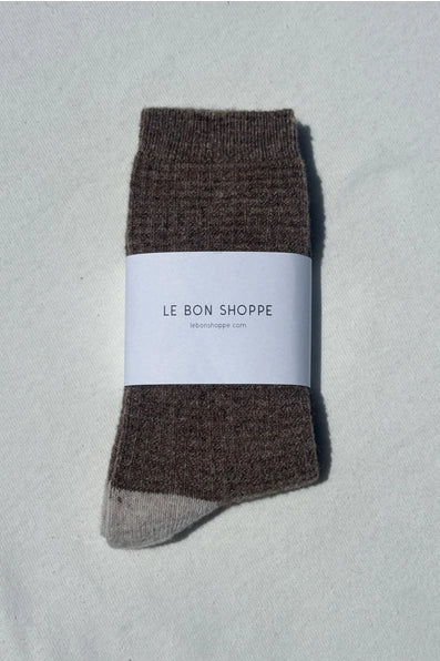 Wool Waffled Socks in Brown/Oatmeal