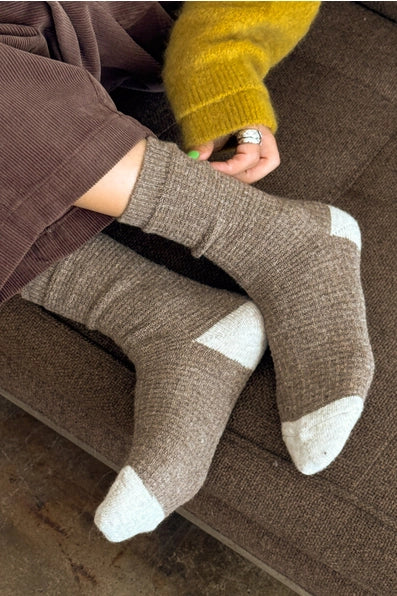 Wool Waffled Socks in Brown/Oatmeal