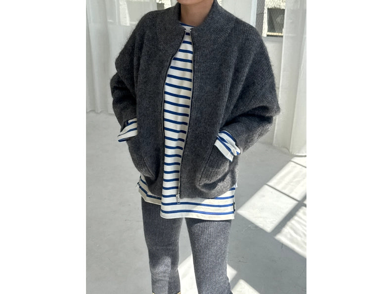 Alpaca Zip Front Jacket in Charcoal