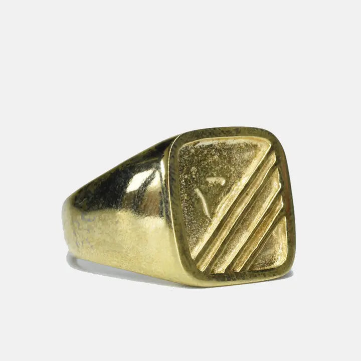 Brass Square Striped Ring