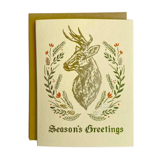 Season's Greetings Folk Deer Wreath Card (Boxed Set of 8)