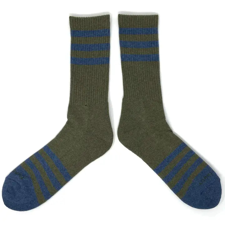 Heather Stripes Socks in Olive & Navy