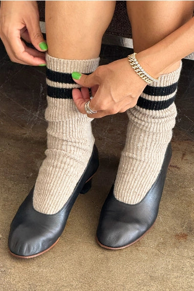 Snow Varsity Socks in Beige/Black