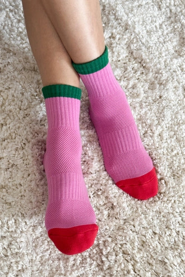 Color Block Girlfriend Socks in Rose Green