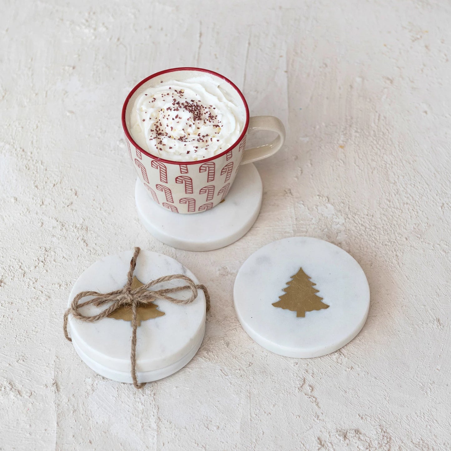 Marble Coasters with Brass Tree Inlay